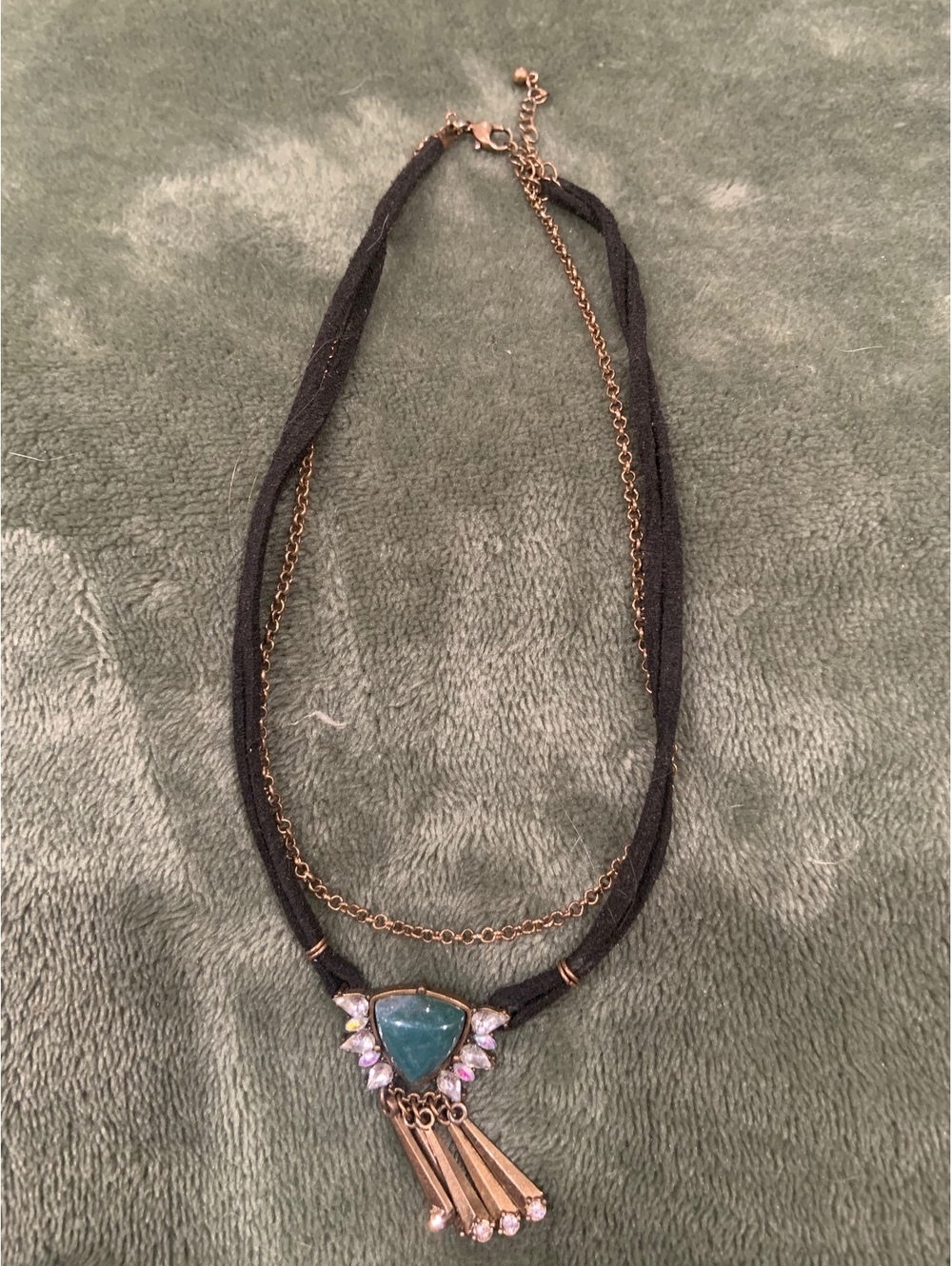 Black cord necklace with turquoise pendant